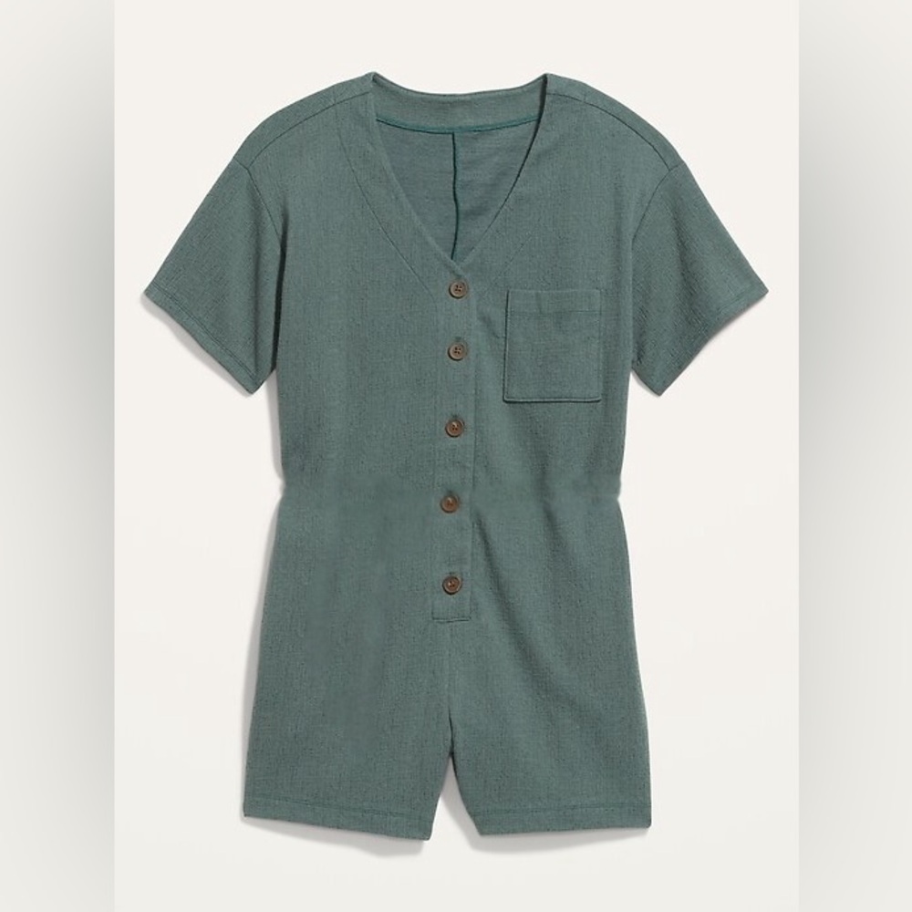 Old Navy Short Sleeve Shorts Dark Green Gauzy Utility Romper NO BELT Size Large